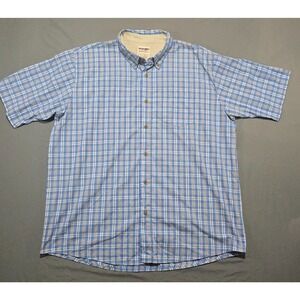Wrangler Authentics Mens XL Blue White Plaid Short Sleeve Button Down Shirt